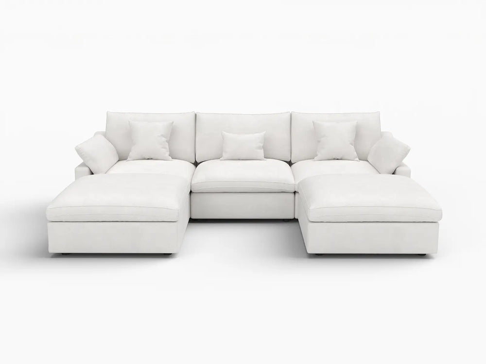 WJS Home 5 Piece Linen White U shaped Sectionals 120 Adjustable Backrest Pillows 3 Seater_4