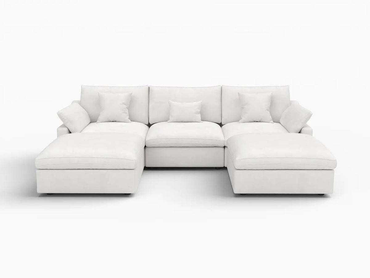 WJS Home 5 Piece Linen White U shaped Sectionals 120 Adjustable Backrest Pillows 3 Seater_4