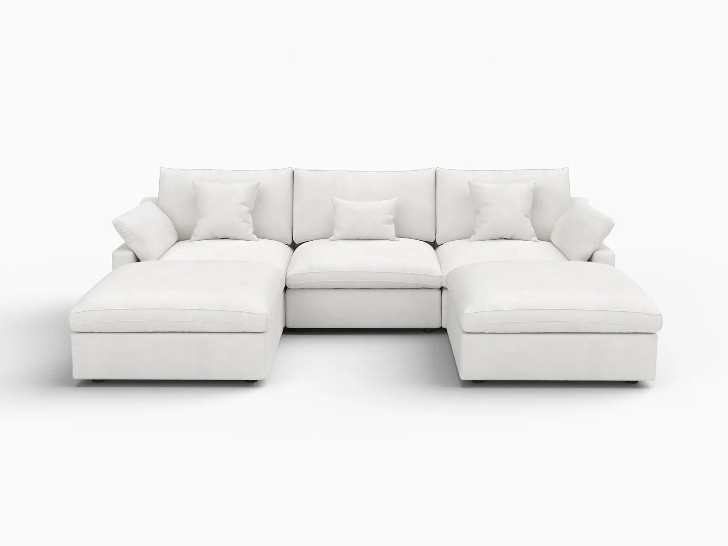 WJS Home 5 Piece Linen White U shaped Sectionals 120 Adjustable Backrest Pillows 3 Seater_4