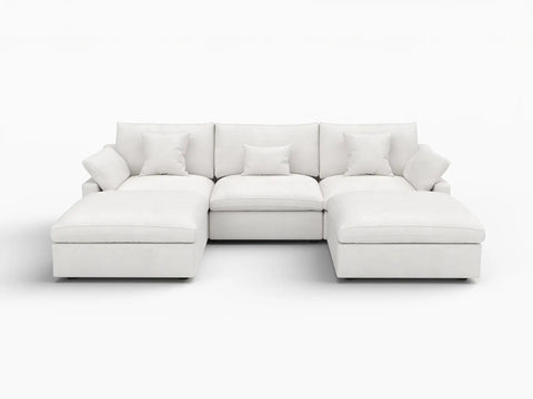 Deluxe Slope Cloud Sectional Sofa Covers | White Chenille and Linen Sofa Cover for 3-Seater with 2-Ottomans
