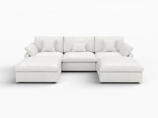 WJS Home 5 Piece Linen White U shaped Sectionals 120 Adjustable Backrest Pillows 3 Seater_4