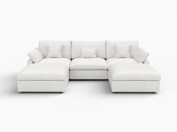 Deluxe Slope Cloud Sectional Sofa Covers | White Chenille and Linen Sofa Cover for 3-Seater with 2-Ottomans