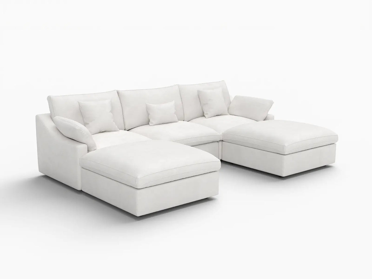 WJS Home 5 Piece Linen White U shaped Sectionals 120 Adjustable Backrest Pillows 3 Seater_5