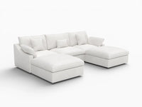 WJS Home 5 Piece Linen White U shaped Sectionals 120 Adjustable Backrest Pillows 3 Seater_5