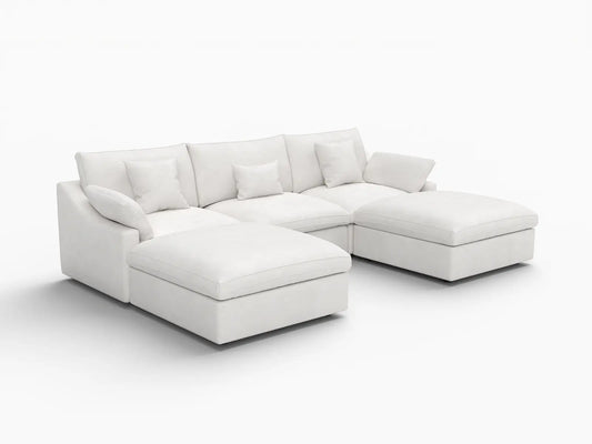 WJS Home 5 Piece Linen White U shaped Sectionals 120 Adjustable Backrest Pillows 3 Seater_5