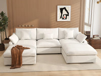 WJS Home 5 Piece Linen White U shaped Sectionals 120 Adjustable Backrest Pillows 3 Seater_6
