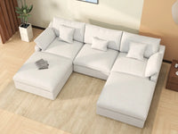WJS Home 5 Piece Linen White U shaped Sectionals 120 Adjustable Backrest Pillows 3 Seater_8