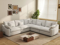 WJS Home 5 Piece Linen White V Shaped Sectionals 5 Seater_1