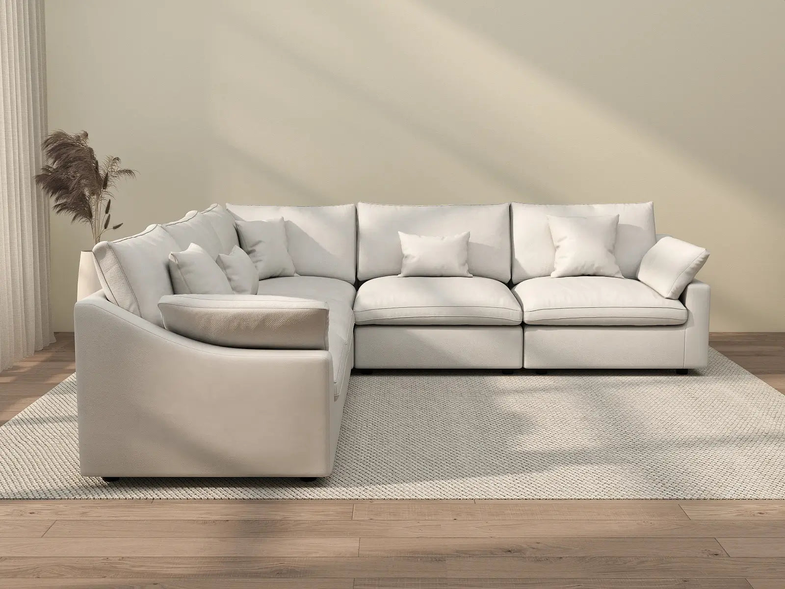 WJS Home 5 Piece Linen White V Shaped Sectionals 5 Seater_2