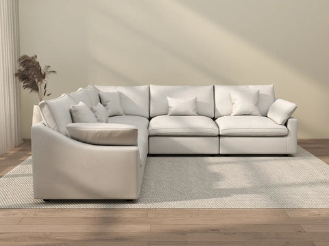 Sofás seccionales Deluxe Slope Cloud | Seccionales en forma de V de lino color caqui de 5 piezas, 5 plazas