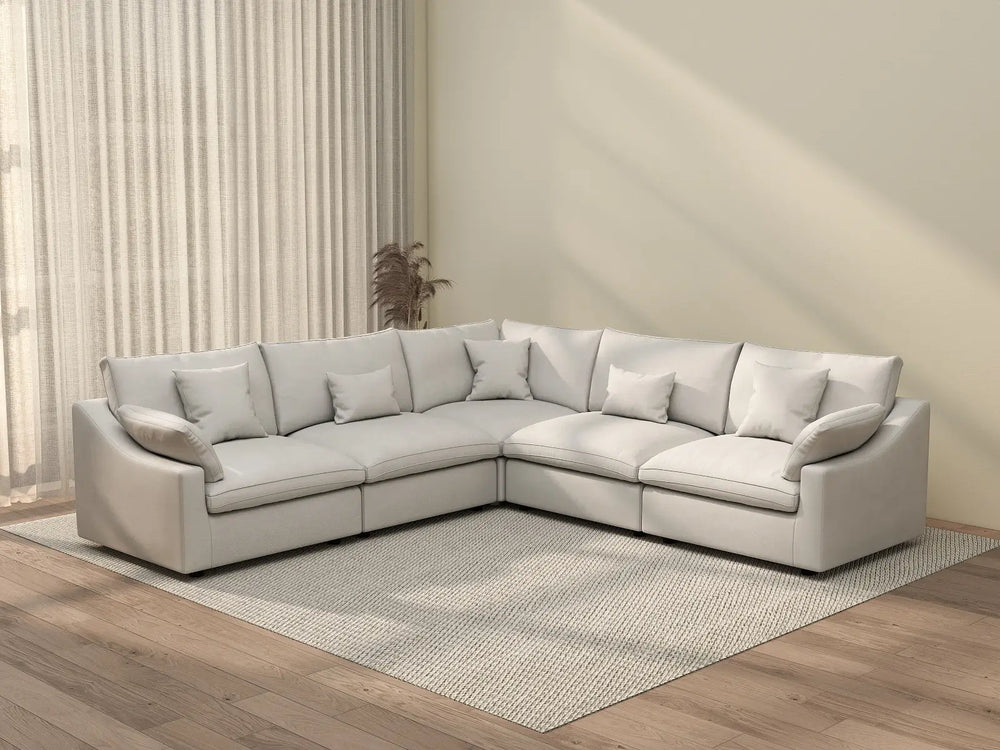 WJS Home 5 Piece Linen White V Shaped Sectionals 5 Seater_3