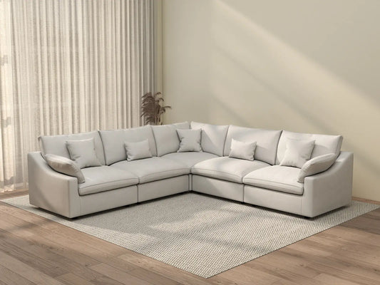 WJS Home 5 Piece Linen White V Shaped Sectionals 5 Seater_3