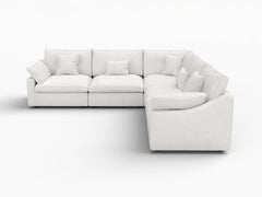 Deluxe Slope Cloud Sectional Sofa Covers | White Chenille and Linen Sofa Cover for 5-Seater