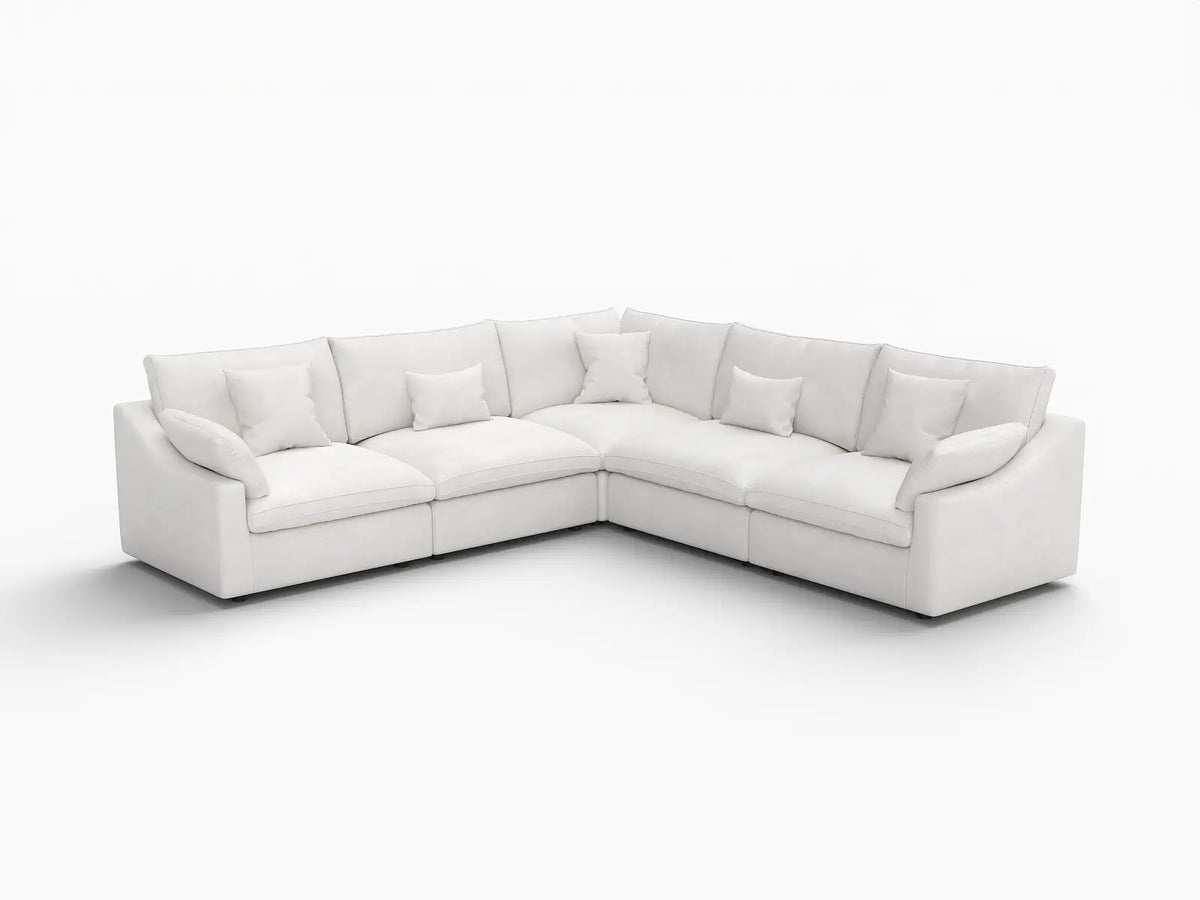 WJS Home 5 Piece Linen White V Shaped Sectionals 5 Seater_5