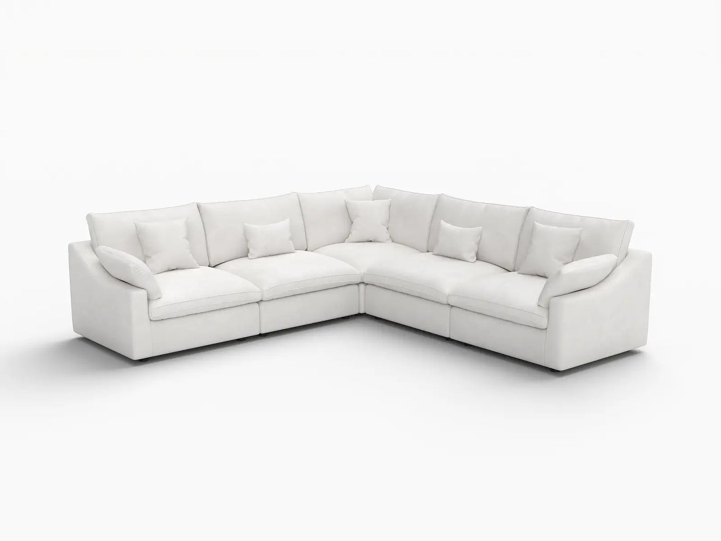 WJS Home 5 Piece Linen White V Shaped Sectionals 5 Seater_5