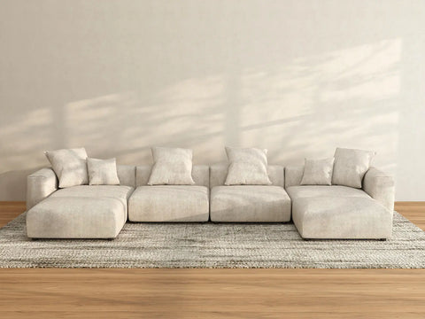 Matrix 4-Seater Beige Washable U-Shaped Sectional | 6-Piece (includes 2 Ottomans), Corduroy Fabric, Modular Design