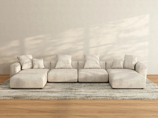 WJS Home 6 Piece Beige Corduroy U Shaped Sectionals 4 Seater_2