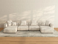 Matrix 4-Seater Beige Washable U-Shaped Sectional | 6-Piece (includes 2 Ottomans), Corduroy Fabric, Modular Design