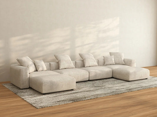 WJS Home 6 Piece Beige Corduroy U Shaped Sectionals 4 Seater_3