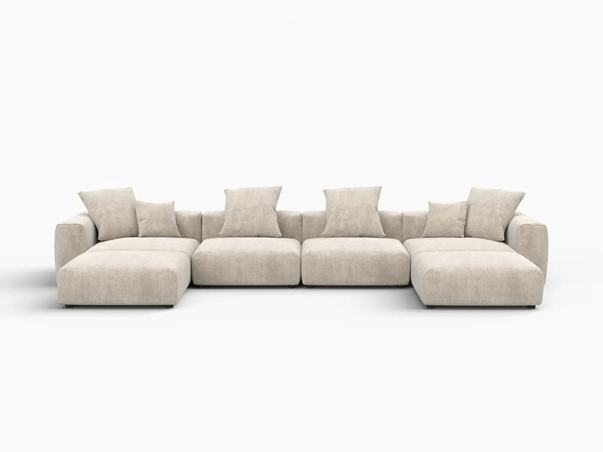 WJS Home 6 Piece Beige Corduroy U Shaped Sectionals 4 Seater_4