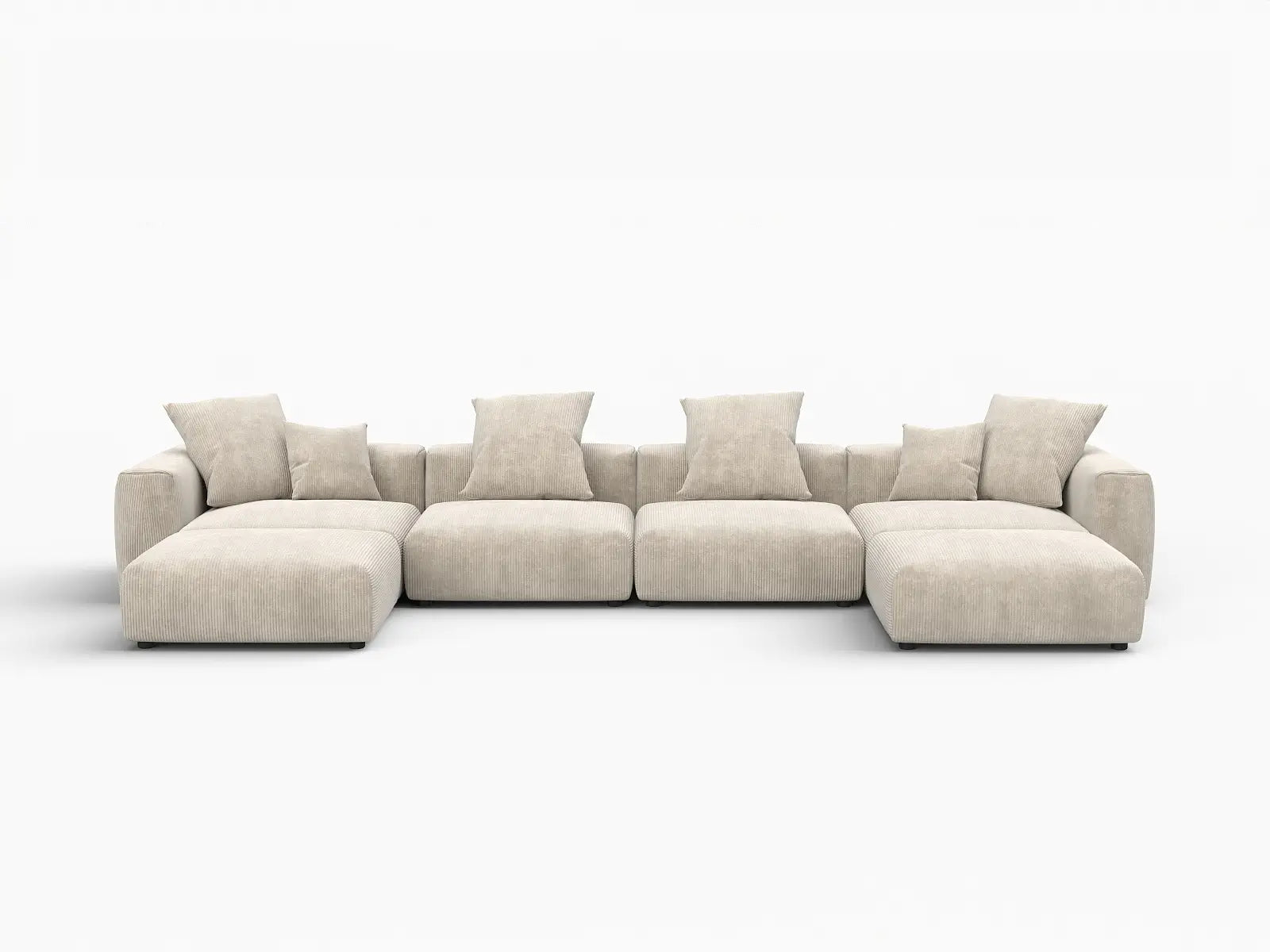 WJS Home 6 Piece Beige Corduroy U Shaped Sectionals 4 Seater_4