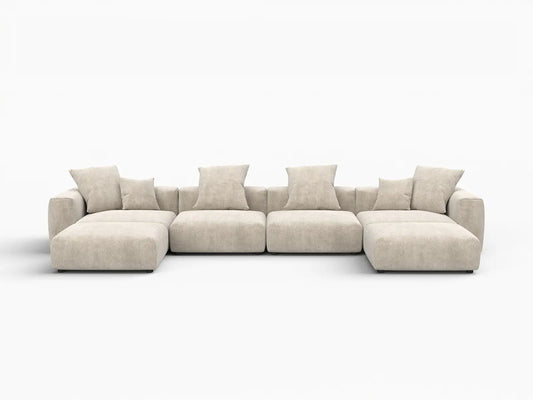 WJS Home 6 Piece Beige Corduroy U Shaped Sectionals 4 Seater_4