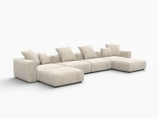 WJS Home 6 Piece Beige Corduroy U Shaped Sectionals 4 Seater_5