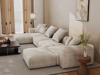 WJS Home 6 Piece Beige Corduroy U Shaped Sectionals 4 Seater_7