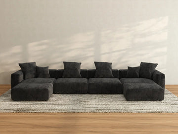 Sofá seccional en forma de U Matrix de 4 plazas, lavable, color negro | Juego de 6 piezas (incluye 2 otomanas), tejido de pana, diseño modular