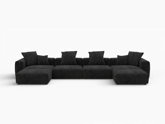 WJS Home 6 Piece Black Corduroy U Shaped Sectionals 4 Seater_4