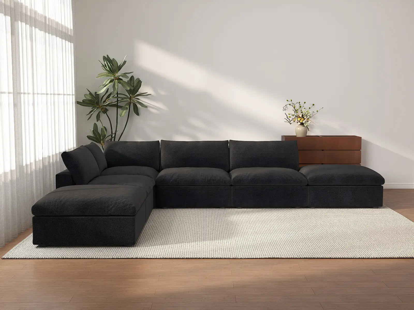 WJS Home 6 Piece Black Cotton and Linen L Shaped Sectionals 4 Seater_2