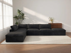 Deluxe Premium Cloud Sectional Sofas | 6-Piece Black Cotton and Linen L-Shaped Sectionals 4-Seater