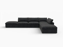 Deluxe Premium Cloud Sectional Sofas Covers | Premium Cloud Cotton and Linen Black 4-Seater With 2 Ottomans Covers