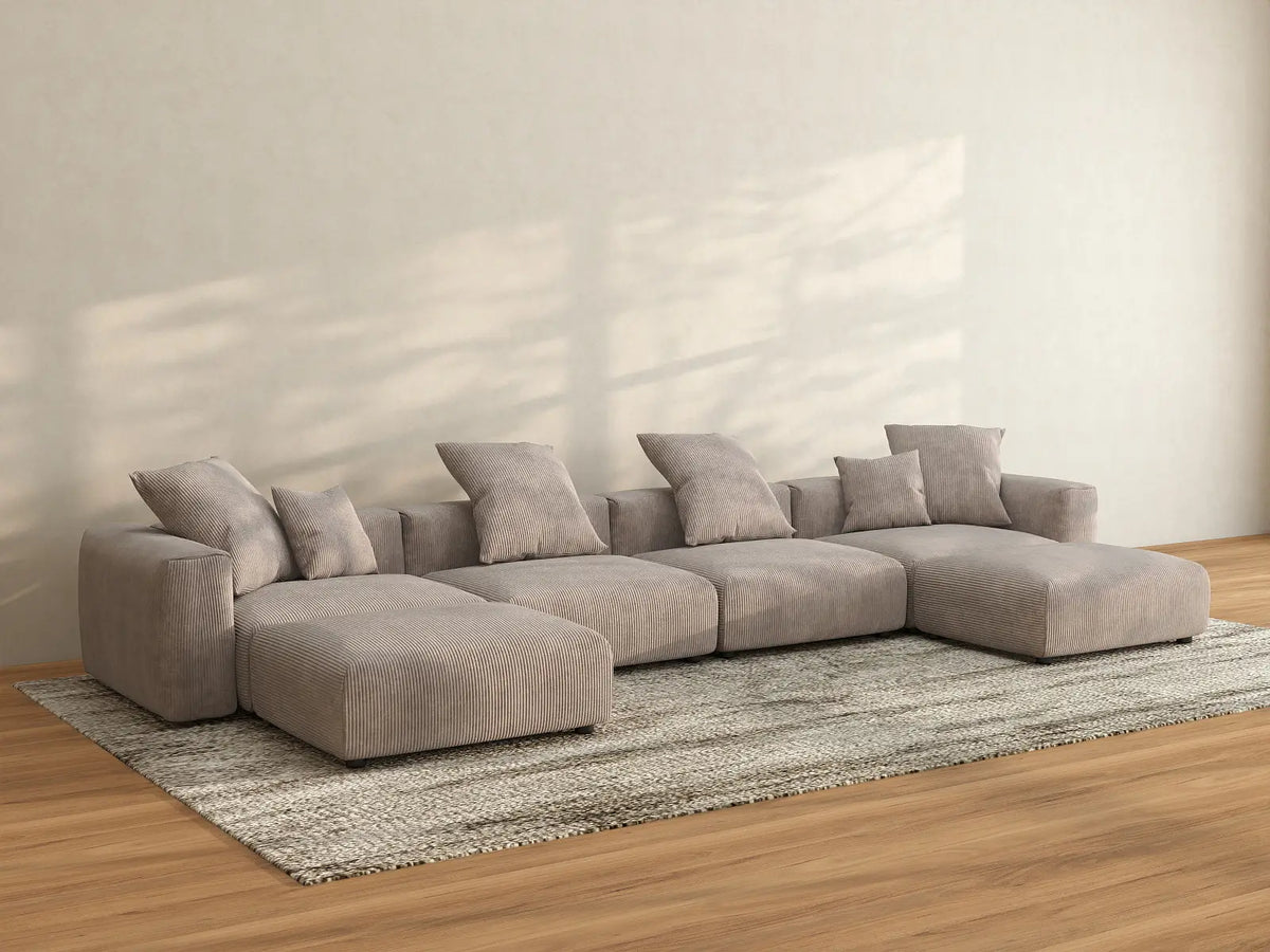 WJS Home 6 Piece Brown Corduroy U Shaped Sectionals 4 Seater_2