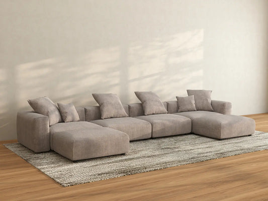 WJS Home 6 Piece Brown Corduroy U Shaped Sectionals 4 Seater_2