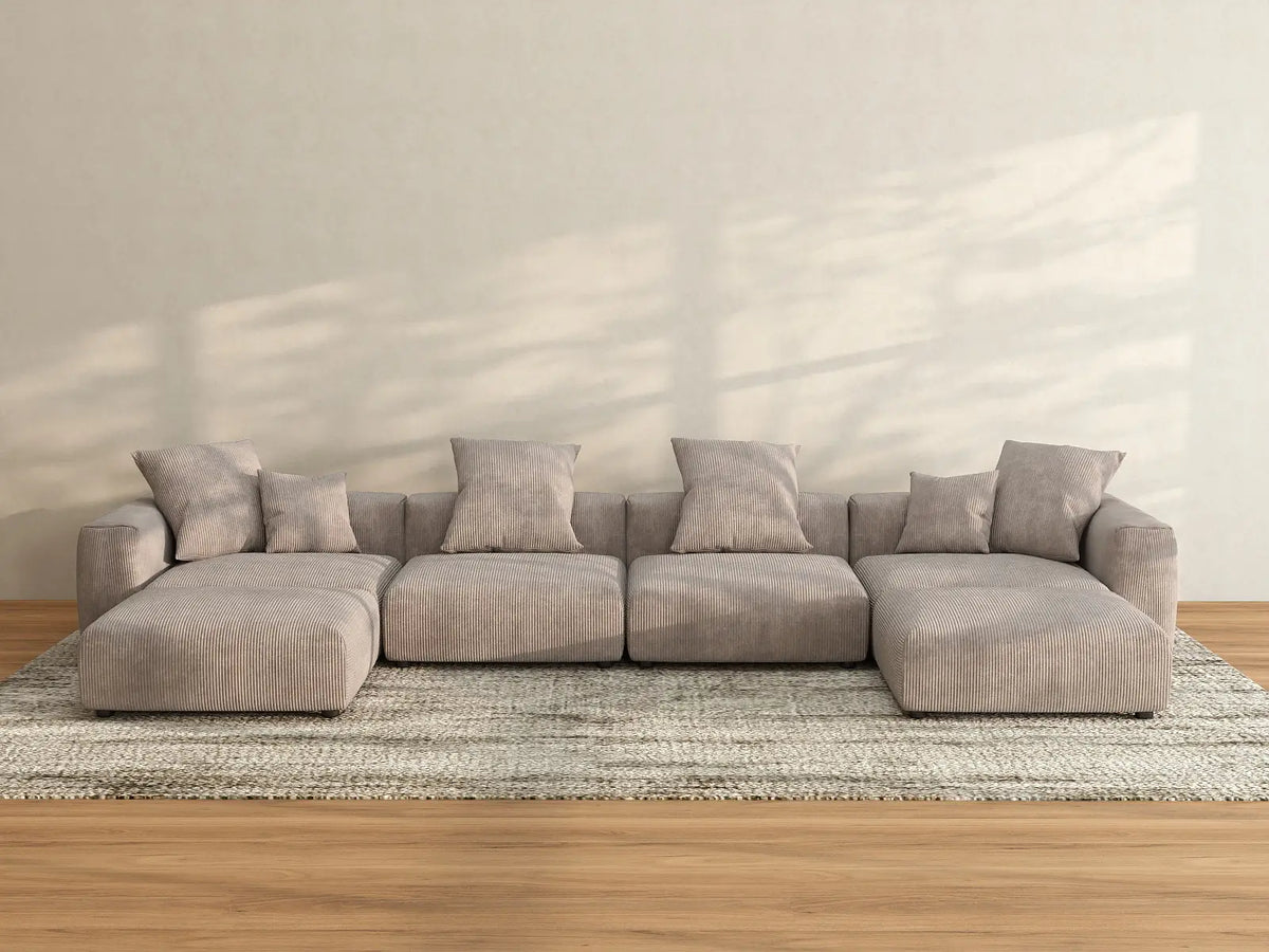 WJS Home 6 Piece Brown Corduroy U Shaped Sectionals 4 Seater_3