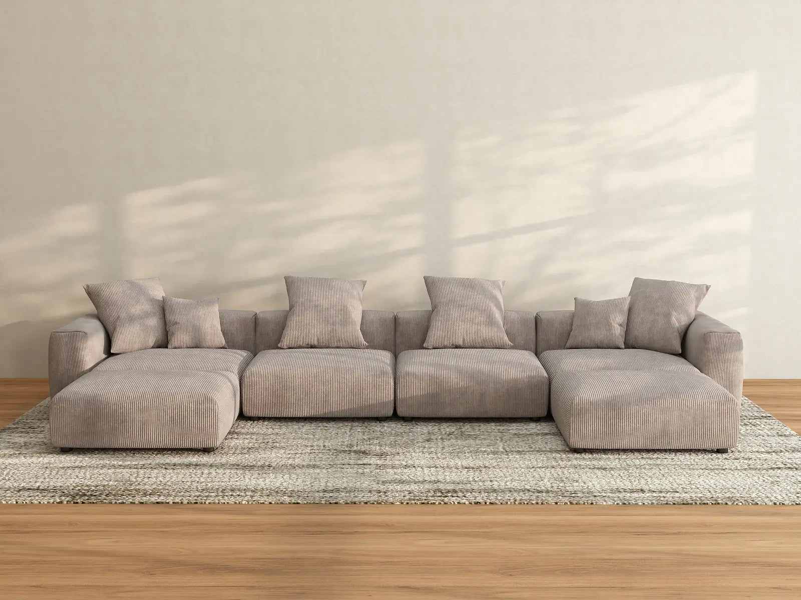 WJS Home 6 Piece Brown Corduroy U Shaped Sectionals 4 Seater_3