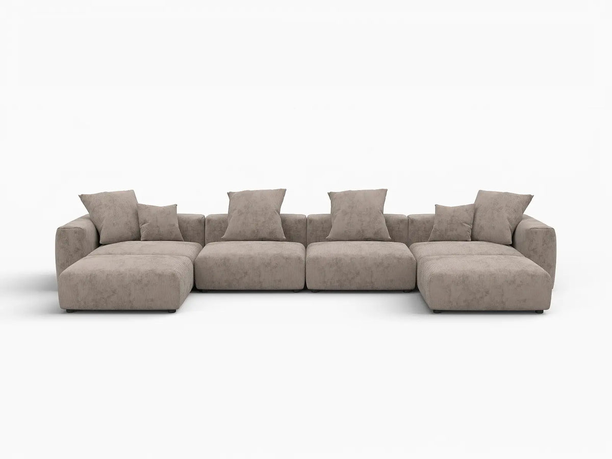 WJS Home 6 Piece Brown Corduroy U Shaped Sectionals 4 Seater_4