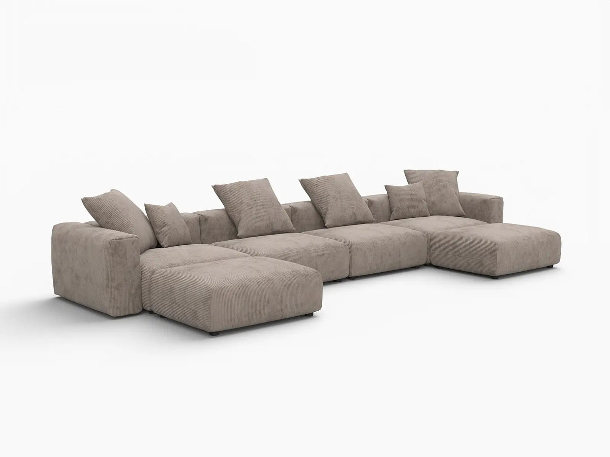 WJS Home 6 Piece Brown Corduroy U Shaped Sectionals 4 Seater_5