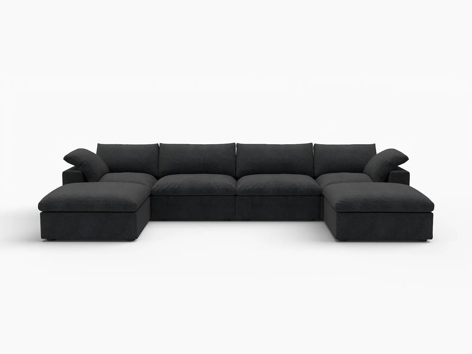 Deluxe Premium Cloud Sectional Sofas Covers | Premium Cloud Cotton and Linen Black 4-Seater With 2 Ottomans Covers