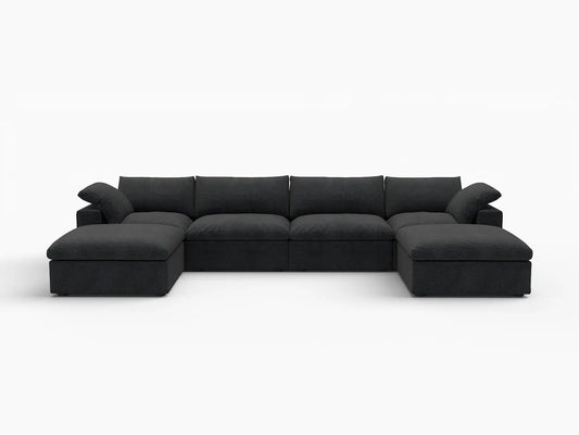 Deluxe Premium Cloud Sectional Sofas Covers | Premium Cloud Cotton and Linen Black 4-Seater With 2 Ottomans Covers
