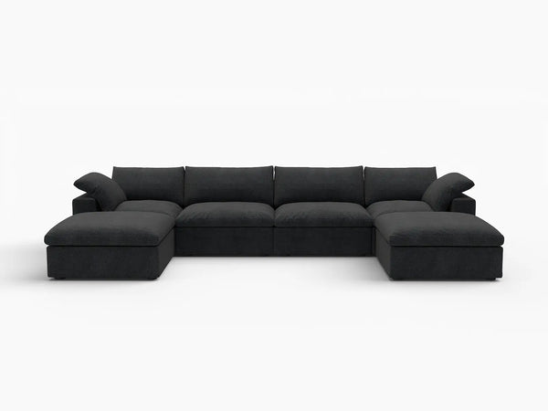 Deluxe Premium Cloud Sectional Sofas Covers | Premium Cloud Cotton and Linen Black 4-Seater With 2 Ottomans Covers
