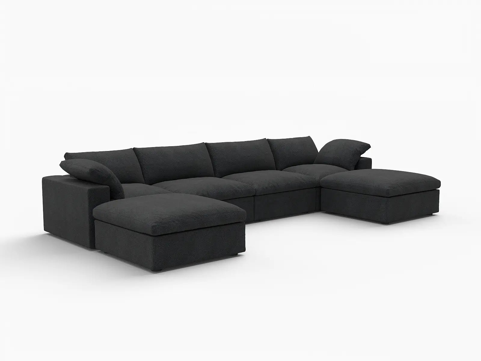 WJS Home 6 Piece Cotton and Linen Black U shaped Sectionals 160 Storage Ottoman 4 Seater_5