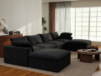 WJS Home 6 Piece Cotton and Linen Black U shaped Sectionals 160 Storage Ottoman 4 Seater_7