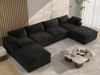 WJS Home 6 Piece Cotton and Linen Black U shaped Sectionals 160 Storage Ottoman 4 Seater_8