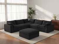 WJS Home 6 Piece Cotton and Linen Black V shaped Sectionals 160 Storage Ottoman 5 Seater_3