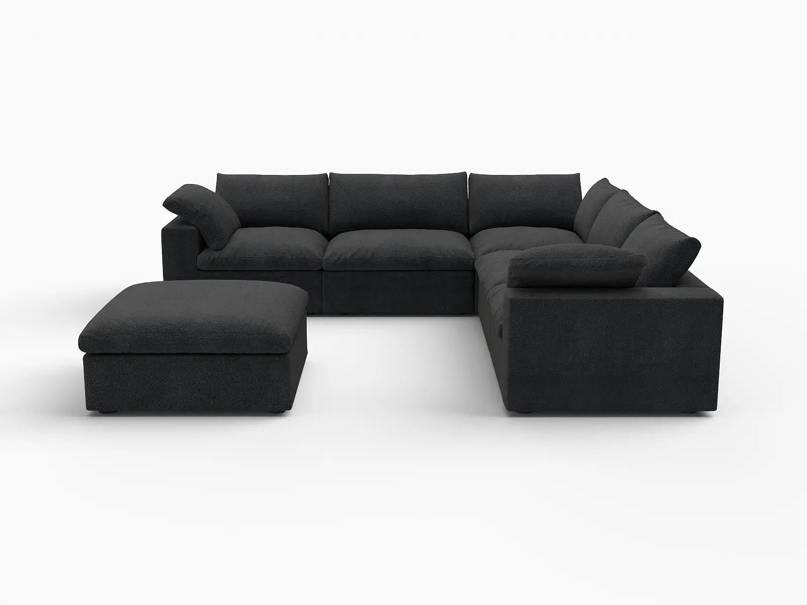 Deluxe Premium Cloud Sectional Sofas Covers | Premium Cloud Cotton and Linen Black 5-Seater With Ottoman Covers