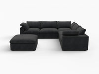 WJS Home 6 Piece Cotton and Linen Black V shaped Sectionals 160 Storage Ottoman 5 Seater_4