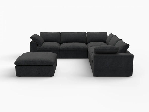 Deluxe Premium Cloud Sectional Sofas Covers | Premium Cloud Cotton and Linen Black 5-Seater With Ottoman Covers