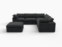 Deluxe Premium Cloud Sectional Sofas Covers | Premium Cloud Cotton and Linen Black 5-Seater With Ottoman Covers